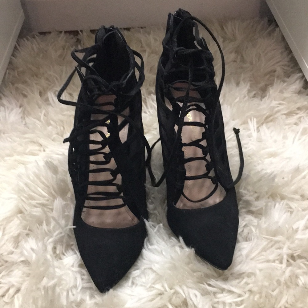 Black Lace Up High Heels Size 7 1/2